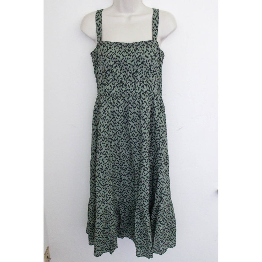Amour Vert‎ Midi Dress Small Green Black Print Pullover Sleeveless Summer Casual